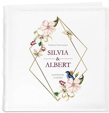 Maverton Einsteckalbum mit Aufdruck - Fotoalbum für 200 Fotos 10x15-50 Seiten - Größe: 21x22cm - Weiß - personalisierte Geschenke für Paar zur Hochzeit zum Hochzeitstag