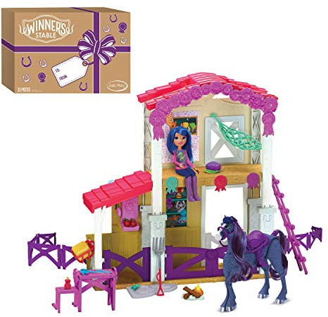Winner's Stable Camp Clover Barn Playset, 33-Pieces, Extending Barn with Articulated Horse Figure and Small Doll, Kids Toys for Ages 3 Up by Just Play