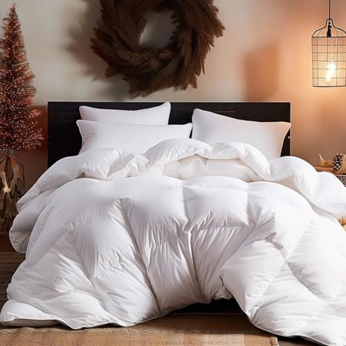 YLT Daunendecke 200x200, Bettdecke 200x200cm daunen, Füllgewicht: 1400 gr. Neue weißen Daunen (80%) und Federn (20%), Wärmeklasse: warm, Maschinenwäsche, weiß