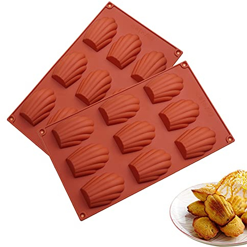 HYCSC 9 Cavity Madeleine Pan, 2Pcs Nonstick Silicone Madeleine Molds, Shell Shape Baking Cake Mold Pan(Brick red)
