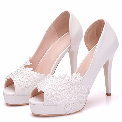 Scarpe da Sposa da Sposa, Tacco Alto a Punta di Moda, Scarpe da Damigella d'Onore, per Matrimoni, Feste, Feste di Danza, Sandali da Ballo Tacco,Bianca,39 EU