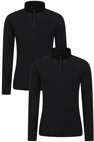 Mountain Warehouse Merino Baselayer-Top für Herren, Multipack - Isotherm, feuchtigkeitstransportierendes und antibakterielles T-Shirt - ideal im Herbst und Winter Schwarz (2er Pack) Medium
