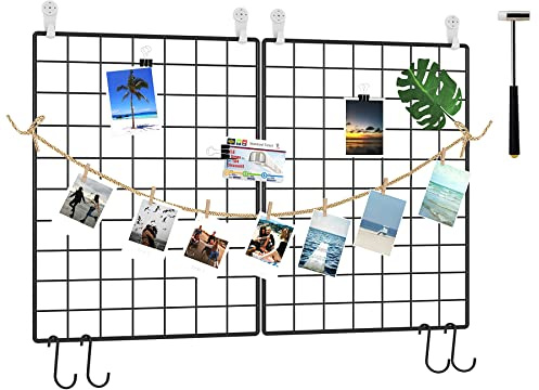 C&AHOME Photo Wall Display Set of 2, Wall Grid Panel, 17.7 x 25.6, Black