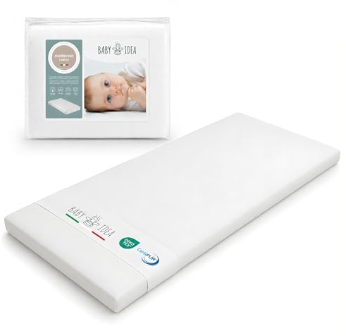 baby idea Materasso Lettino Campeggio Sfoderabile Pieghevole Traspirante a Norma EN16890:2017 Federa100% Cotone Oeko-tex® Interno Certificato Certipur™ 60x120x4 OMAGGIO Borsa da Viaggio (Bianco)