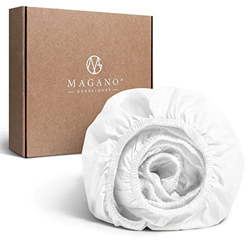 MAGANO® Luxus Spannbettlaken 160x200 Boxspringbett Topper Weiß | Bambus & Baumwolle Satin | 400 TC Premiumqualität | Thermoregulierend | Spannbetttuch Bettlaken160x200cm | Weiss
