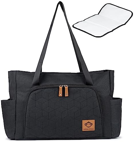 Micu Micu Borsa Passeggino Universale, Borsa Parto Ospedale Mamma con Fasciatoio Portatile Neonato, Grande Capacità, Tessuto Impermeabile, 50x14x30cm (Nero)