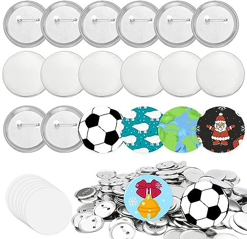 300 Stück Button Maker Set, 58 mm Vollmetall Rohlingsknöpfe Runde Abzeichen Anstecknadel Knopfteile mit Transparenter Folie für die Bearbeitung von Trageknöpfen