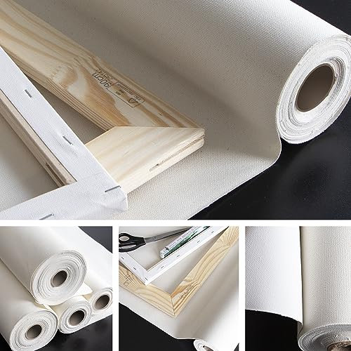 Leinwand auf Rolle 1,6m x 10m zum Malen, 380/gm² stark, 2-fach weiß grundiert - reißfeste, malfertige Künstlerleinwand als XXL Canvas Meterware aus 100% Baumwolle mit feiner Maltuch Gewebestruktur