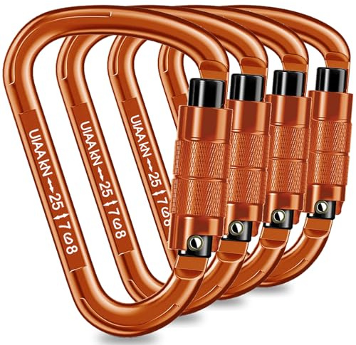 Auto Locking Carabiner 25kN UIAA Certified – Heavy Duty Climbing Carabiner for Rappelling, Hammock, Rescue, Swing, Dog Leash, Safety Gear, Outdoor Equipment