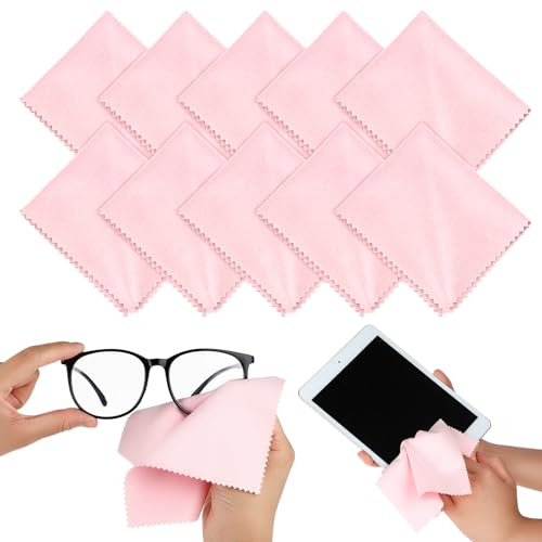 Andibro 10 Pcs Microfibre Glasses Cleaning Cloths, Soft Glasses Cleaner Cloth Lens Cleaning Cloth Reusable Eyeglasses Cleaning Tool for Camera Lens Cell Phone Screens Cleaner Accessories(Pink)