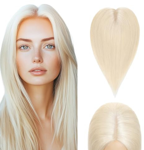 Elailite Hair Topper Capelli Veri Clip 30cm #60 Biondo Platino Protesi Donna Human Hair Indiani 10cm*12cm con Silk Lace Toupet Toupee 40g