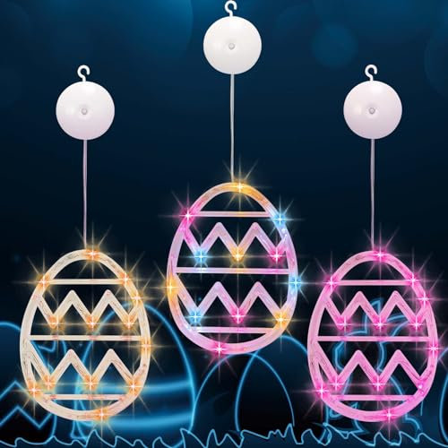 APODESS 3stk Led Ostereier zum Aufhängen Osterdeko Led Osterbeleuchtung Frühlingsdeko Ostern Deko Fenster Innen Fensterlicht Oster Fensterdeko mit Saugnäpfe für Innenräume Balkon