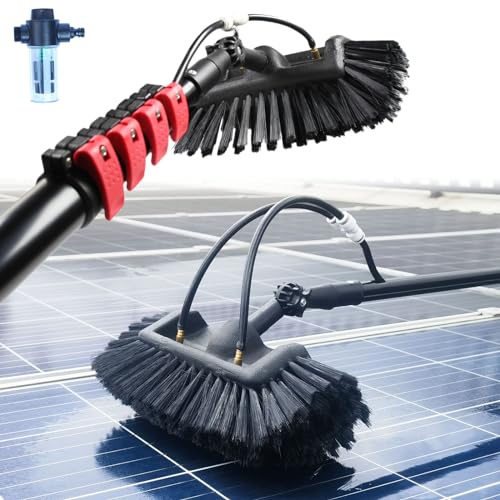 Teleskopstange mit 5-Flächen-Bürste und Seifenspender,Fensterreinigung mit Teleskopstiel 3.6 - 10.8 m, Teleskopbürste mit Wasseranschluss zur Reinigung von Solaranlage Terrassenüberdachung (10.8M)