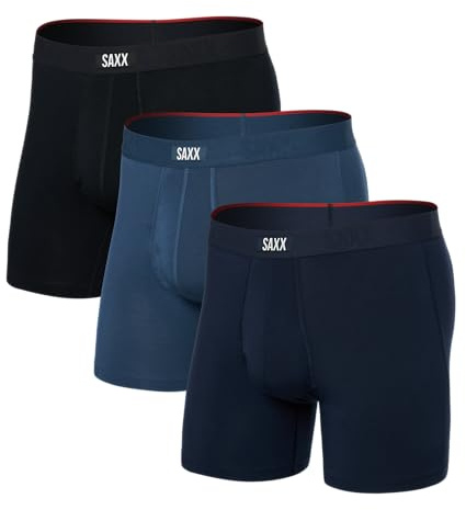 SAXX Underwear Co. Men's Underwear with Pouch Vibe Xtra Boxer Brief Fly 3Pk, Dark Denim/Navy/Black, XL