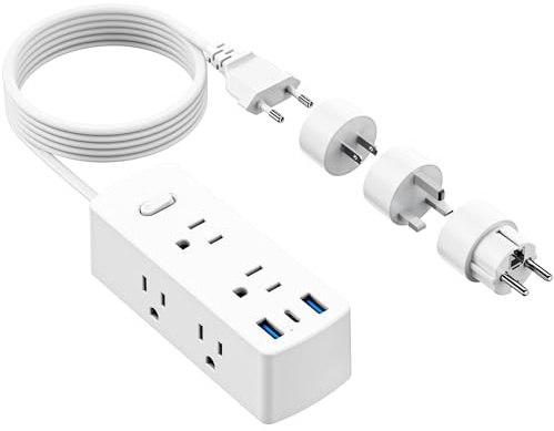 European Travel Plug Adapter, Olcorife Universal Travel Adapter for EU UK US AUS, 6 Outlets 3 USB Ports with 5ft Extension Cord, International Power Adapter for US to Europe UK AUS