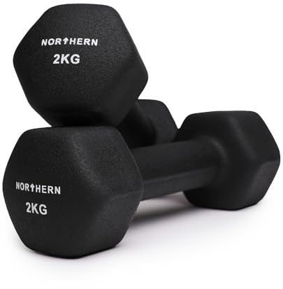 Neopren-Hanteln, Gewichte, Kurzhanteln, Set für Zuhause, Fitnessstudio, Fitness, Aerobic, Kraftaufbau, Pilates, Muskelaufbau, Training, Physio, Sechskantform, Anti-Roll-rutschfest, 2 Hanteln, 2 kg, 3