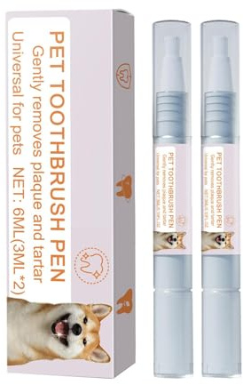 Teksome Bolígrafo para cepillo de dientes para mascotas, Bolígrafo para limpieza de dientes para mascotas - 2 bolígrafos de limpieza bucal para perros,Pluma de cepillo de dientes de sustancia vegetal
