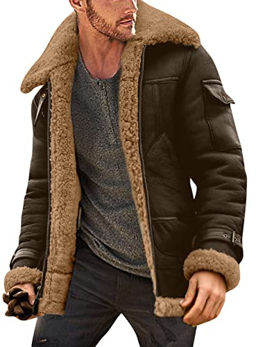 Pilot S Giacche in pelle da uomo Regno Unito – Colletto con risvolto a maniche lunghe imbottito aviatore bomber cappotto in finta pelle di montone vintage spesso cappotto taglie forti giacca invernale