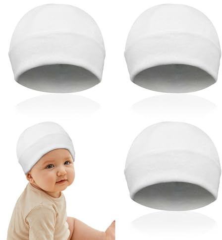 UILYNIU 3 Piezas Gorros para Bebés Gorro Nacimiento Gorros Beanie para Bebé Recién Nacidos, Bebé Beanie Sombrero de Beanie para Recién Nacido Chicos Chicas (Blanco)