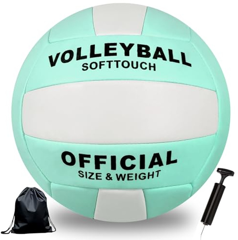 Bibykivn Volleyboll officiell storlek 5, vattentät volleyboll med pump, PVC-yta och explosionssäkert foder, utomhus strandvolleyboll för strand, pool och strand (blågrön-02, storlek 5)