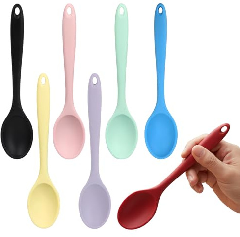 7 Stück Silikon Löffel, Bunte Silikon-Küchenlöffel, Antihaft Silikons Löffel, Silikonlöffel Zum Kochen,Silikonlöffel Klein, Langen Griff Rührlöffel,Für Kochen Rühren Backen (Mehrfarbig)