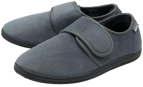 NorthSole Mens Slippers Hook & Loop Adjustable Fastening Sizes 7-12 | Memory Foam Comfort Fit Hard Wearing Sole Check Textile Lining Rip Tape