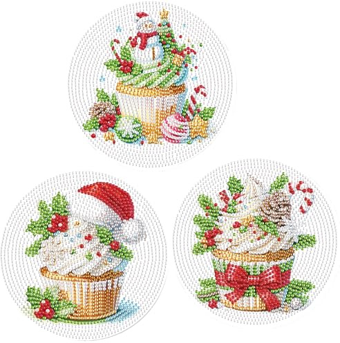 SHEGZHUC 3 Pack Diamond Painting Tableware Mat Place Mat 15 cm Diamond Painting Cupcakes Placemats Pot Coaster with Non-Slip Plate Mat Table Decoration Place Mats for Bowls Pans Pans