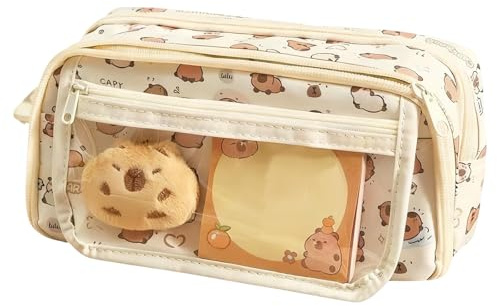 Wekuw Estuche Escolar Estuche para Lápices Capybara Estuches Kawaii Capibara Lapices Organizador Estuches Portalapices Grande, para Niña Niños Adolescentes Estudiantes (Marrón)