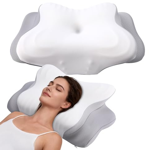 Lureon Cuscino Cervicale per Dormire con Memory Foam - Cuscino Ergonomico Cervicale di Sostegno - Guanciale Anteriore per Chi Dorme su Fianco, Schiena e Stomaco