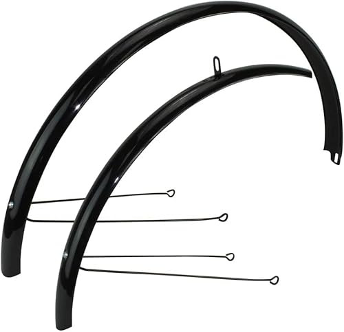 PRO+ 27/700c Steel Fender Set for 25/28 Fixie MTB Bikes – Front & Rear Stainless Steel Mudguards with Braces, Bolts & Nuts (Black)