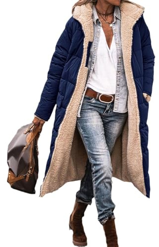 Edelaura Manteau Long pour Femme en Duvet à Capuche Unie Imperméable au Vent en Polaire d'hiver Élégante Zippée à Manches Longues avec Poches Parka Réversible Matelassé Épais et Chaud de Loisir