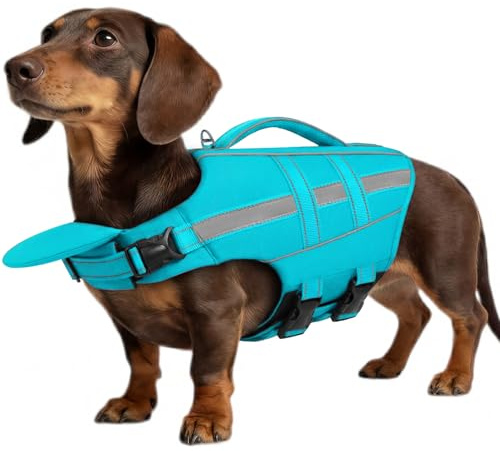 ASENKU Dog Life Jacket, High-Buoyancy Life Vest with Removable Front Float, Rescue Handle and Reflective Strips, Adjustable Swim Vest for Boating, Swimming, Beach(Blue S)