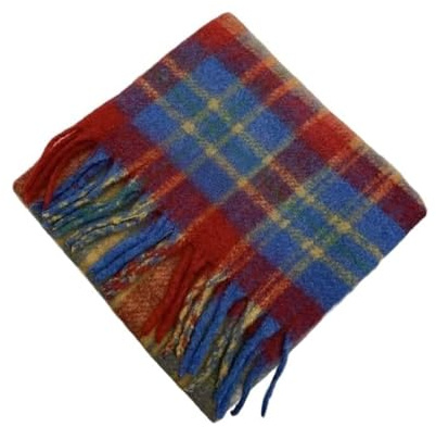 Kashmirscarf， Damrutig tartanhalsduk i lammull, flerfärgad, 220x50cm(Blue)