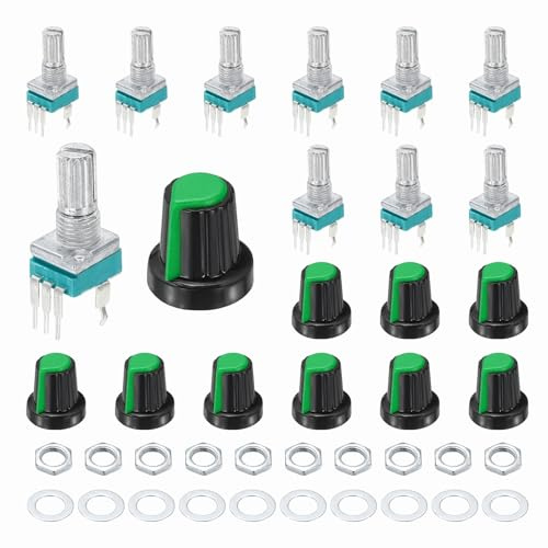 sourcing map 10pcs RK097N B100K Potentiometer 15mm Knurled Shaft Vertical