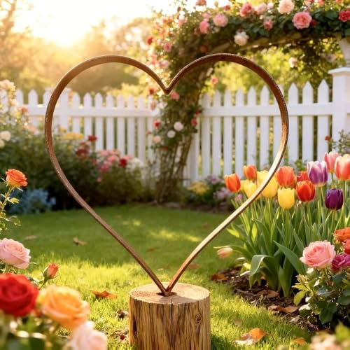 Spina da giardino in metallo a forma di cuore, decorazione per piante, cuore in metallo, facile da installare, ferro arrugginito per cortili, esterni, metallo riciclato, forma di cuore, arte da