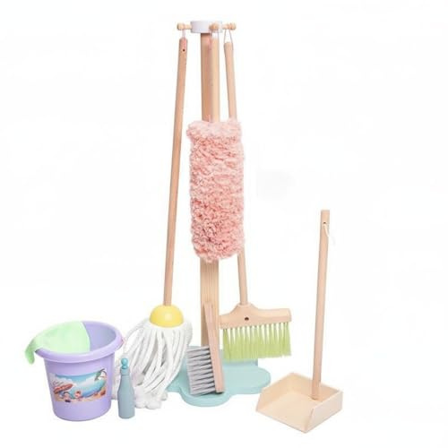 KiBcsLic Juego de Limpieza de Madera para Niños Desarrolla Buenos Hábitos Set de Escoba y Recogedor de Juguete Desmontable