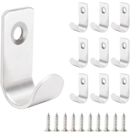 Qrity 10 Piezas Gancho Pared de Acero Inoxidable, Ganchos con Tornillos para Colgar Ropa, Sombreros, Colsos, Toallas de Baño y Llaves