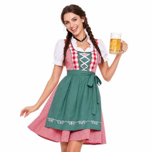BUERPINKING Tenue de la bière pour femme - Robe dirndl avec tablier - Pour la fête de la bière - Robe midi pour fête de la bière