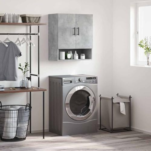 Kangardius Armoire murale en bois gris béton 60 x 31 x 70 cm avec surface de rangement, armoire de rangement pour couloir, salon ou bureau, armoire multifonction multifonction avec espace de rangement