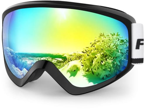 Findway Skibrille Kinder, Snowboardbrille Helmkompatible Schneebrille Verspiegelt Snowboard Brille für Kinder Jungen Mädchen 8-14 Jahre OTG UV Schutz Anti- Nebel für Skifahren (Gold (VLT 7.74%))