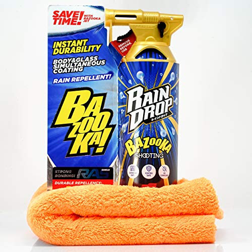 detailmate Set di sigillatura: Soft99 Rain Drop Bazooka, 300 ml – Sigillante spray per vernice, fari, superficie in vetro, pneumatici, cromo, plastica (esterno), cerchioni + panno in microfibra 550GSM