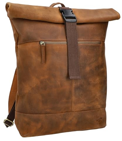 Gusti Leder Rucksack Mattis - Handgefertigter Rolltop Lederrucksack Herren & Damen - Vintage Rucksack Leder Damen & Herren mit Platz für Notebook & Co.