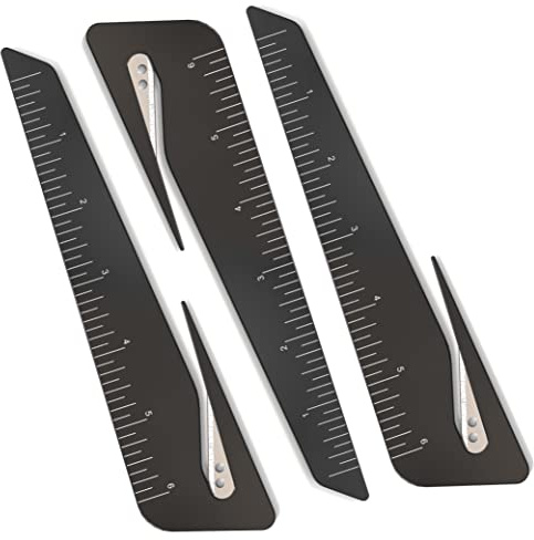 Uncommon Desks Ruler & Letter Opener Combo - Easy to Hold - Oversized Grip - Black 6 Inch Ruler - Envelope Opener w/Measuring Tool - Perfect for Crafts, Drafting, Sewing, & Drawing - (3 Pack, Black)