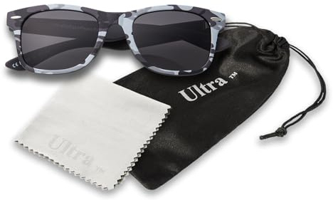 Ultra Kids Sunglasses UV400 Protection - Classic Retro Style for Boys & Girls, Ages 8-16, Lightweight Durable Shades - Grey Camouflage