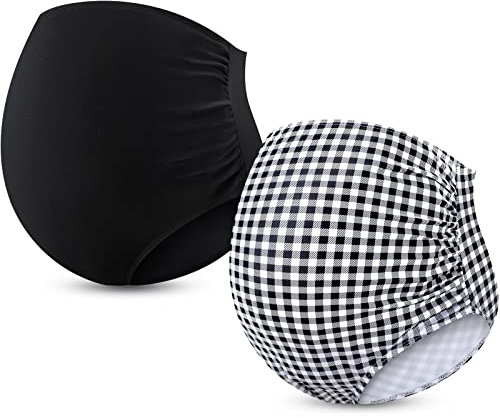 Yahenda 2 Stück Umstands-Badeanzüge Hose Hohe Taille Bikinihose Damen Bademode Hose, Schwarz, Schwarz und Weiß kariert, Large