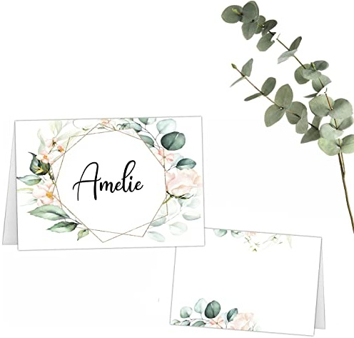 Kackspecht Tischkarten Namenskarten 50 Stück zum beschriften Hochzeit Geburtstag Konfirmation Kommunion Taufe Feier Namensschilder zum selbst ausfüllen Boho