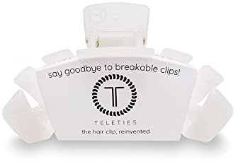 TELETIES - Large Hair Clip - Strong Grip, Bendable Teeth, Comfortable Curved Design - Ideal for Thick Hair - For All Hair Textures - Coconut White