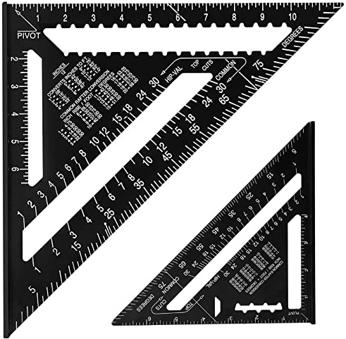 Beslands Aluminum 12 inch & 7 inch Rafter Square Carpenter Set Measuring Layout Tool Alloy Metal Triangle Ruler Protractor for Woodworking and Carpentry Imperial
