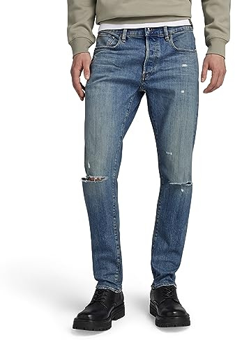 G-STAR RAW herr Jeans 3301 Slim, Blå (antik blekt oasis ripped 51001-d498-g128), 33W / 34L