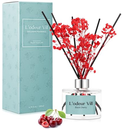 L'odeur Vill Parfum de Maison 200ml avec 6 Bâtonnets diffuseur de Parfum, Reed Diffuseur pour Salle de Bain étagère décoration (Cerise)